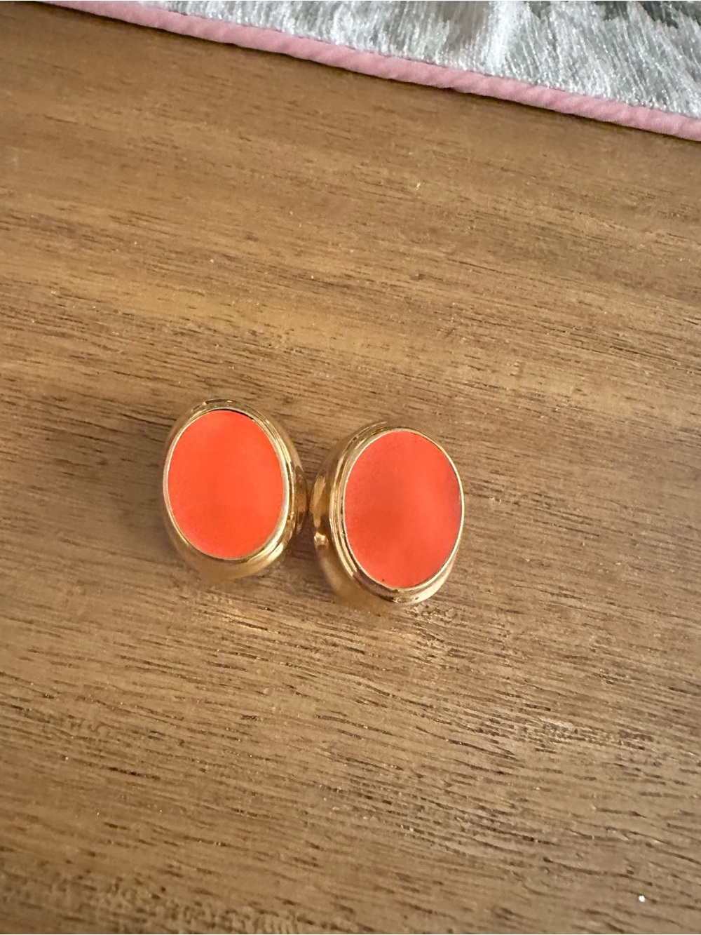 Vintage Gold-Tone Orange Oval Clip Earrings